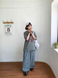 [BAONHAUS] Zmenz Seersucker Summer Banding Wide Pants