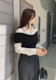 Monta Color Matching Off-Shoulder Knit Layered Shirt