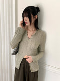Nalky Bokashi V-neck Slit Long Sleeve Knit