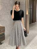 Nekoring Check Pleated Long Skirt