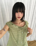 Linda Check Pintuck Ribbon Frill Blouse