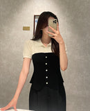 Rosven color matching collar short sleeve knit