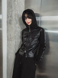 [LANARCH] Noble Leather Pocket Hooded Zip-Up