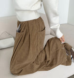 Corduroy Folding Pintuck Hem Snap Wide Banding Pants