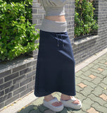 Color Matching Fold Low-Rise Banding Long Skirt