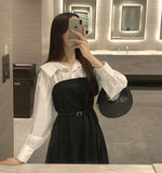 Belt Strap Balloon Shirt Layered Bustier Long One Piece