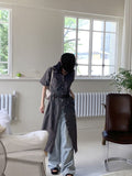 Rest Shirt Pocket Split Long Short Sleeve One Piece