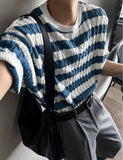 Baron cable stripe short sleeve knit