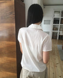 Terrine round collar lace puff short sleeve blouse