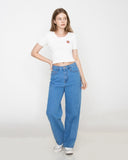 Pink Flower Dot Embroidery Crop Short Sleeve Knit