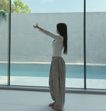 Stripe Loose Fit Folding Wide Banding Seersucker Pants