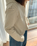 Lofem stripe ribbed hood cardigan
