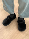Hoya Winter Fur Angora Velcro Flat Mary Jane Loafers