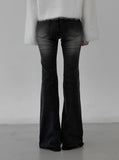 Belted washed bootcut black denim