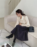 Inelli Shirring Collar Knit Pearl Cardigan