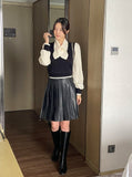 Duren Combination Knit Vest Tie Blouse