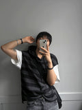 Stripe Mix Hooded Vest Knit