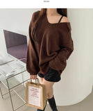 Open Collar Loose Fit Thick Long Sleeve Knit