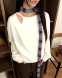 Oleun Stripe Color Matching Knit Muffler