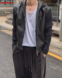 Don't Leather Knit Color Matching Hood Zip-Up