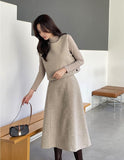 [3 piece set] ReadyU Half-Neck Knit Wool Vest Skirt Set