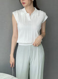 Bico Ribbed Collar Cap Sleeve Knit