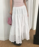Tizen punching lace tiered long skirt
