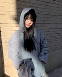 Bhin Big Pocket High Neck Adjust Wool Hood Half Coat