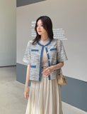 Tune Round Color Matching Short Sleeve Tweed Jacket