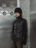 [LANARCH] Amber Leather Pocket Neck Zip-Up