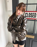 Minting Washing Cut Collar Loose Fit Leather Jacket