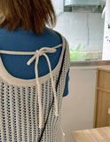 Medite U Neck Ribbon Crop Knit Vest