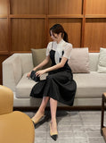 Ruzen Pearl Tie Short Sleeve Blouse