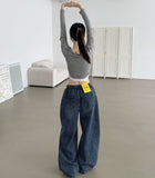 Folding Pin Tuck Hem Snap Balloon Fit Wide Fit Banding Denim Pants