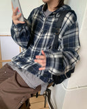 [BAONHAUS] Kironi Check String Hood Zip-Up Jumper