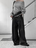 Belt set snap wide pintuck slacks