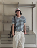 Kelly Stripe Color Matching Short Sleeve T-shirt