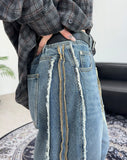 Raed cutting track denim pants