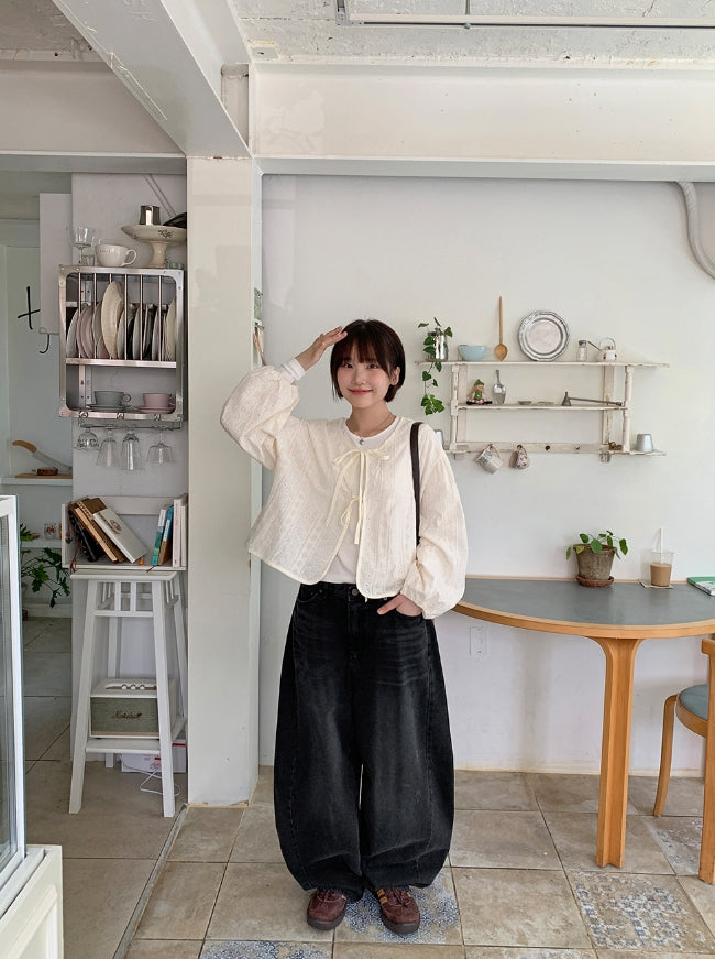 【BAON】Dokoi Black Blue Damage Balloon Wide Denim Pants BAON (バオン) - ドコイブラックブルーダメージバルーンワイド