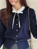 Kiren Layered Ribbon Blouse Knit Cardigan