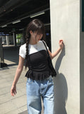 Muu Dot Shirring Frill Top