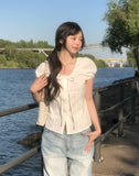 May Ribbon Pintuck Puff Blouse