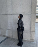 Doble washing denim wide pants
