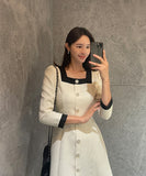 Erisa Square Neck Color Scheme Tweed One Piece