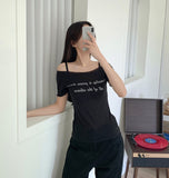 Layered Lettering See-through Short Sleeve T-shirt