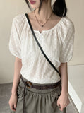 Rickle Vintage Flower Punching Puff Short Sleeve Blouse
