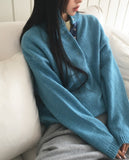 Cotic Bokashi Color Matching Half Snap Button Knit