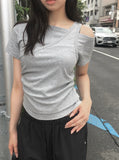 Cannon Layered Shirring Off-Shoulder T-Shirt