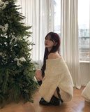 [wool40%] Poly mohair balloon off-shoulder knit