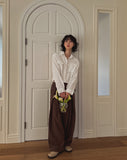 Leaf double pin tuck string wide slacks